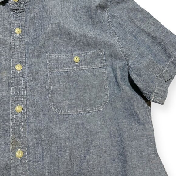 J. Crew  Men’s Chambray Button UP 2 Pocket Short Sleeve Shirt XL Cotton - Picture 8 of 11